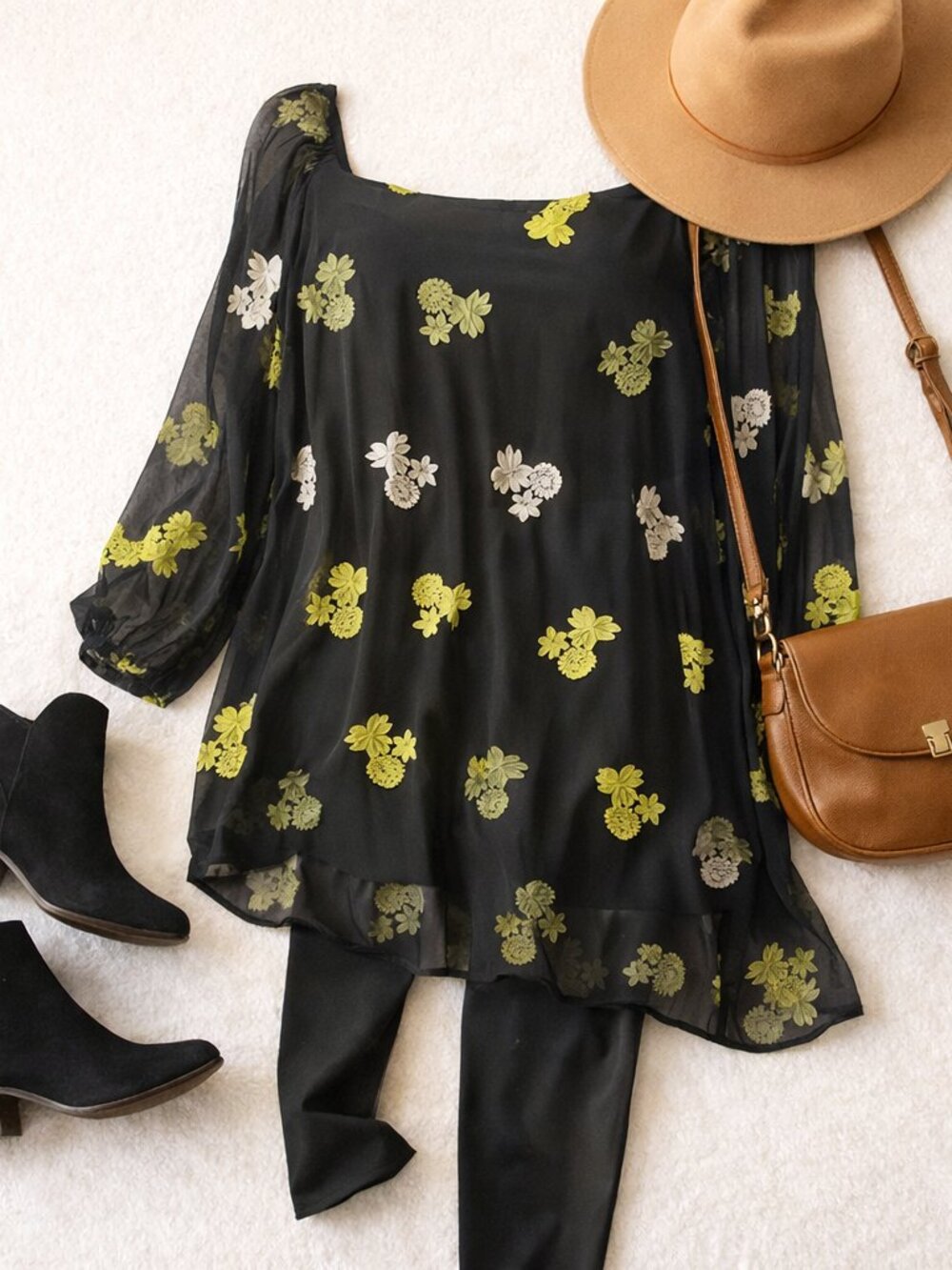 Skyes The Limit Black Floral Sheer Tunic Dress 2X Boho Layered Lined - Picture 1 of 10